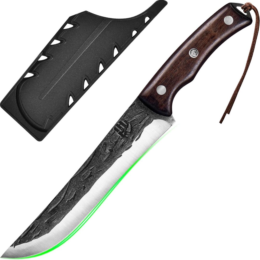 FULLHI Boning Knife with Sheath, Multi-colors Handle Full Tang Kitchen Knife, High Carbon Steel Carving Fishing Deboning Knife for Outdoor Camping BBQ (Brown, 6.69icnh)