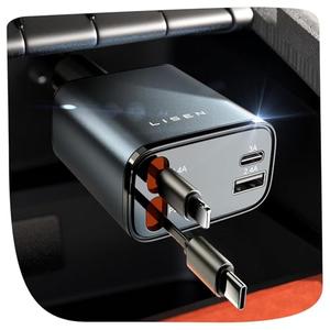 LISEN Retractable Car Charger, 69W Cars Adapter USB C Fast Charger, Car Accessories for Women Men, Christmas for Gifts for Dad Mom, Gifts for Women Men, for iPhone 17 Pro Max Air 16 15 14 13 Plus