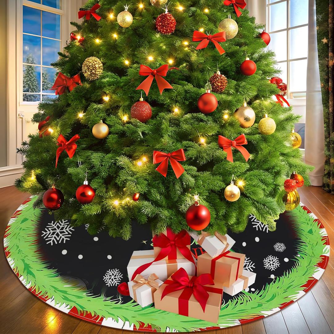 Christmas Tree Skirt 48 Inch, Green Tree Skirts Collar for Home Winter Decorations Xmas Trees Holiday Indoor Decor (Black, 48 Inch)