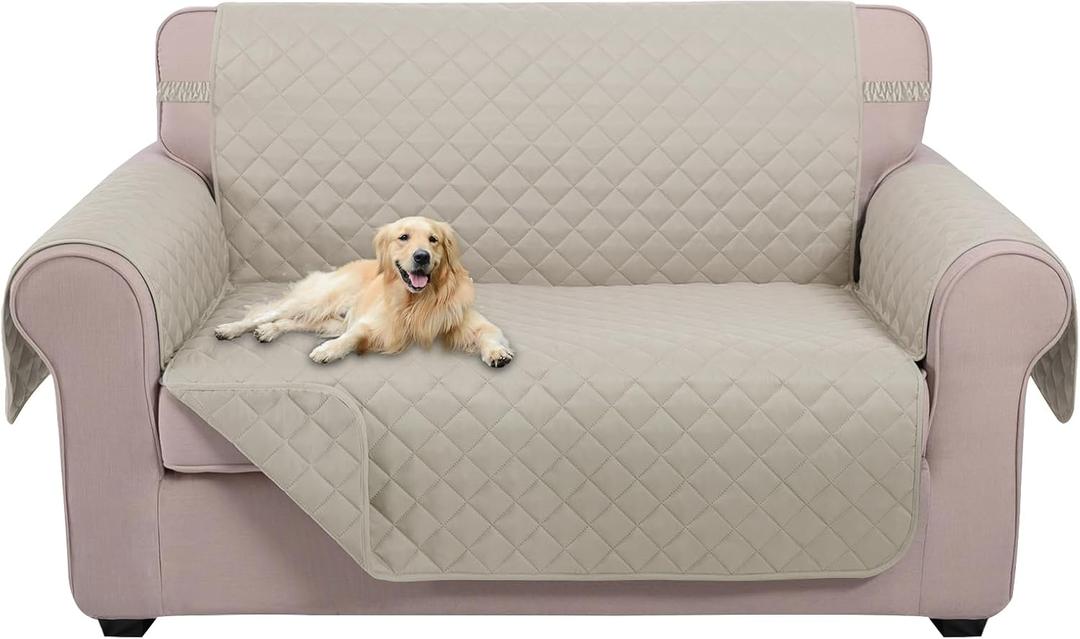 U-NICE HOME Loveseat Sofa Cover Reversible Couch Covers for 2 Cushion Couch for Dogs Furniture Protector Cover with Elastic Straps Water Resistant(Loveseat Small, Beige/Beige)