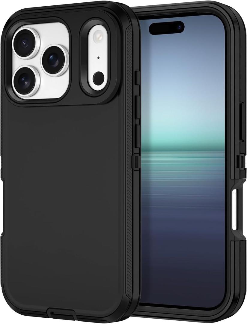 I-HONVA for iPhone 17 Pro Max Case Shockproof Dust/Drop Proof 3-Layer Full Body Protection [Without Screen Protector] Rugged Heavy Duty Cover Case for Apple iPhone 17 Pro Max 6.9" 2025,Black