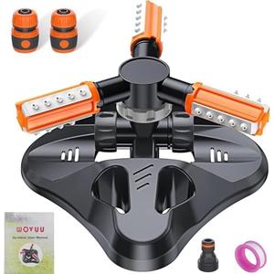 WOVUU Garden Sprinkler,Upgrade Lawn Sprinklers Automatic 360 Degree Rotating Irrigation Grass Water Sprayer System,Garden Hose Sprinkler for Yard/Built in 36 Units Angle Spray Nozzles(Orange)-1Pack