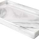Marble Tray for Bathroom Counter Decor Ceramic Perfume Organizer Vanity Tray for Dresser Jewelry Dish Key Plate Rectangle Marble Sink Trays Countertop Organizer White,Large