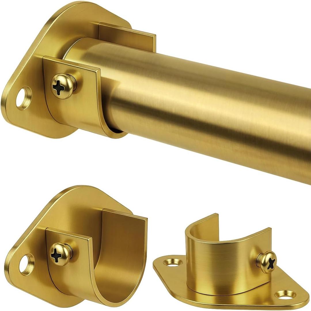 Closet Rod, 17 to 28 Inch Heavy Duty Adjustable Metal Clothing Rack for Hanging Clothes, Closet Poles for Wardrobes, Laundry, Durable Steel, GoldUpgraded Extra Strong