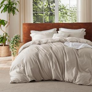 Bedsure 100% Washed Cotton Duvet Cover Oversized King - Linen Color Minimalist Cotton Duvet Cover Linen Like - GentleSoft Plain Simple Bedding (Oversized King, 120"x98") (05 - Linen Color (No Comforter))