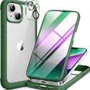 Miracase Glass Series Designed for iPhone 14 Plus Case 6.7 inch, 2023 Upgrade Full-Body Clear Bumper Case with Built-in 9H Tempered Glass Screen Protector and Camera Lens Protector,Green