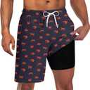 UNICOMIDEA Men Swim Trunks with Compression Liner 9 Inch Long Board Shorts (Medium, A2 Deep Grey Red)