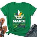 Mardi Gras Shirts for Women-Funny Tuesday Carnival Masks Short Sleeve New Orleans Parade Tee Tops, Small