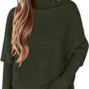 PRETTYGARDEN Fall Sweaters for Women 2026 Winter Clothing Batwing Sleeve Casual Loose Knit Turtleneck Sweater Holiday Outfits (XX-Large, Army Green)