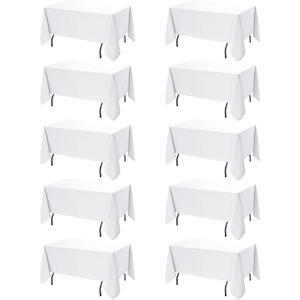 10-Pack White Tablecloths for Rectangle Tables, 60 x 120 Inches, Stain-Resistant Polyester Fabric for 6 Foot Tables - Washable Table Covers for Weddings, Banquets, Birthday, Parties, Events