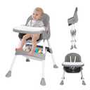 Baby High Chair, 6 in 1 Convertible High Chairs for Babies and Toddlers, Toddler Feeding Chair with Double Removable Tray, Adjustable Footrest & Machine Washable CushionLight Gray