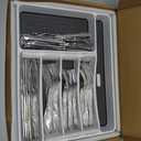 49-Piece Silverware Set with Organizer, Food-Grade Stainless Steel Flatware for 8, Cutlery Utensil Sets with Steak Knives, Rust-proof, Mirror Polished, Dishwasher Safe, Silver Roman Column