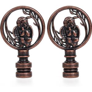 2Pack Cooper Angel Lamp Finials Cap Knob Tapped, 1/4-27 Screw Lamp Shade Decoration Accessories for Table Bedside Floor Light