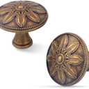 4 Pack Antique Brass Cabinet Knobs Vintage Dresser Knobs Drawer Knobs,1.4" Round Vintage Kitchen Cabinet Knobs Handles for Cabinets and Dresser Drawers Rustic