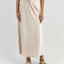 Women's Maxi Skirts Satin Drawstring High Waisted Silk Elegant Flowy Casual A-Line Long Skirt for Women (Beige, M)