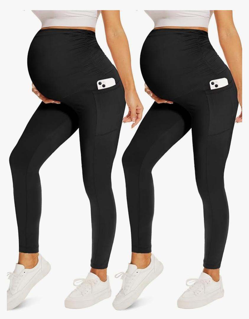 Fotociti 2/3/4 Pack Maternity Leggings With Pockets Over The Belly,Womens Pregnancy Workout Yoga Active Soft Tights Pants XL