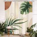 Glawry Boho Plant Shower Curtain 72Wx72L Inches Mid Century Botanical Tropical Abstract Minimalist Bohemian Leaves Bathroom Curtains Set Palm Leaf Green Bath Accessories Art Home Decor Fabric