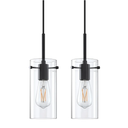 2 Pack 1 Light Indoor Mini Hanging Kitchen Island Pendant Ceiling Light 4.75" Clear Glass Chandelier Shade Fixture,Black Finish for Bar Dining Room Bedroom Over Sink