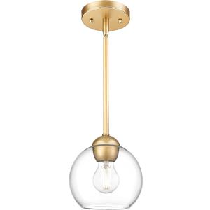 Emak Modern 7 Inch Globe Pendant Lights, Industrial Gold Pendant Light Fixtures, 1-Light Hanging Lights with Clear Glass Shade for Kitchen Island, Bedroom, Bathroom, Dining Room, Hallway, PL119-GD