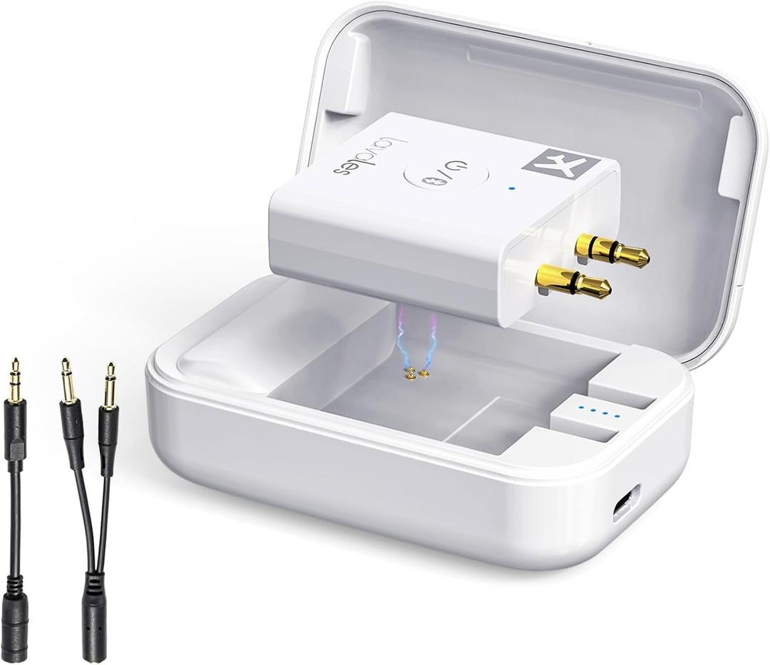 Airplane Bluetooth Adapter, 2 Headphones Support, 32Hrs Playtime, aptX Adaptive/Low Latency/HD Wireless Audio Transmitter for Airpods & Bluetooth Headphones, Use for Travel Flight
