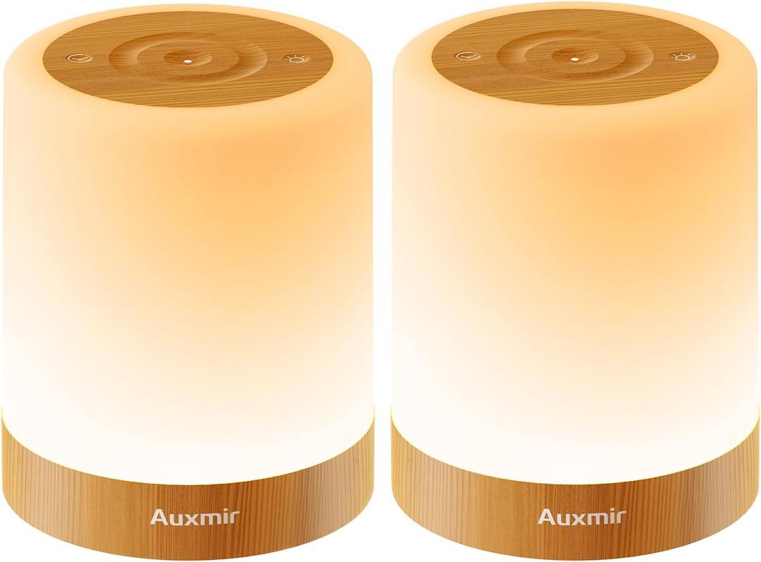 Auxmir Night Light for Kids Baby, Dimmable Touch Lamp for Nursery, 11 RGB Colors 5 Brightness, Portable Rechargeable Table Lamp for Nightstand, Kids Night Light for Bedroom Living Room, Brown-2 Pack