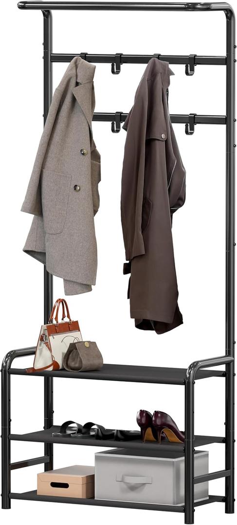 Simple Houseware Coat Rack with Storage Shelf, Black