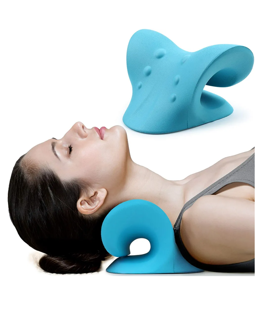 RESTCLOUD Neck and Shoulder Relaxer, Cervical Traction Device for TMJ Pain Relief and Cervical Spine Alignment, Chiropractic Pillow Neck Stretcher (Blue)