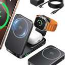 INIU 3-in-1 Charging Station for Apple Device, Qi2 Certified 15W Fast Magnetic Wireless Charger Dock, Travel Charging Compatible with Mag-Safe for iPhone 17 16 15 14 13 12 Series, Apple Watch &AirPods (Black)