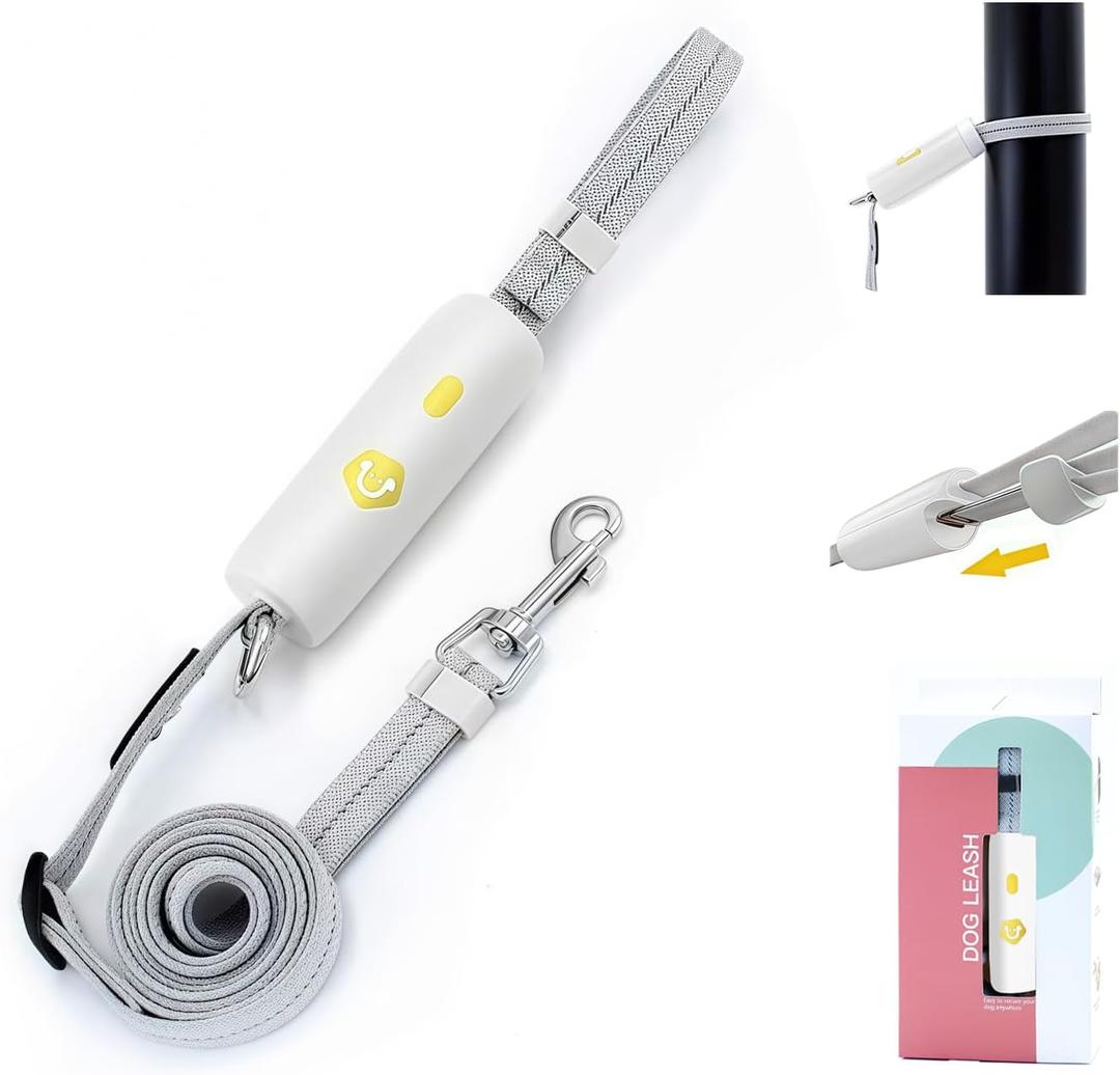 Hand Free Dog Leash Adjustable Length 4-6 ft with Reflective Stripor for Medium&Small Dogs Comfortable Handle and Sturdy Rope for Walking, Jogging and Running Your Dog (White)