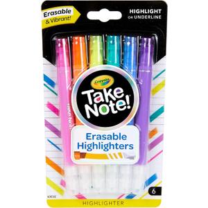Crayola Take Note Erasable Highlighters (6ct), Assorted No Bleed Highlighters, Chisel Tip Marker Set, For Organizing & Coloring, Gifts