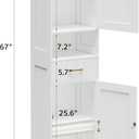 Homhedy 67" H Bathroom Storage Cabinet, Tall Storage Cabinet with Adjustable Shelves, Freestanding Cabinet with Doors and Drawer, Narrow Cabinet for Bathroom, Living Room, Kitchen, Dining Room, White, 11.8"D x 15.7"W x 67"H