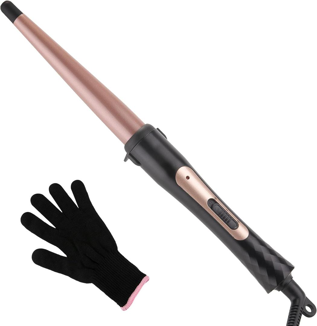 Tapered Curling Wand 1/2-Inch to 1-Inch Tourmaline Ceramic Barrel Professional Wand Curling Iron for Short Medium Long Hair Two Temperature Settings Dual Voltage Auto Shut-Off