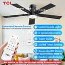 TCL 52" Black Ceiling Fan with Light and Remote, Modern LED 3-Color, 3CCT, Quiet Motor for Bedroom, Living Room, Dining Room, Ceiling Fans with Lights (Black)