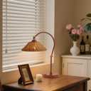 NUSRAN Woven Rattan Table Lamp, Boho Plug in Handmade Rattan Shade & Anti-Rust Iron Base Desk Lamp, Plug & Play Vintage Dark Brown Bedside Lamp for Living Room, Office, Bedroom 【Bulb Included】