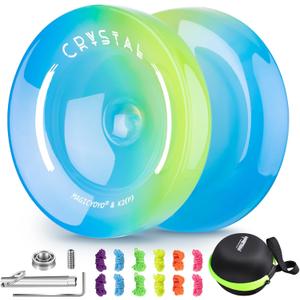Yoyo K2 Crystal - Professional Responsive Yoyo for Kids 8-12, Dual Purpose Yo Yo for Adults Advanced + Extra Unresponsive Bearing + 12 Yo-yo Strings+Storage Bag + Removal Tool ( SkyBlue Yellow)