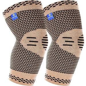 ABYON Medical Grade Elbow Compression Sleeve (2pack) Elbow Brace for Tendonitis and Tennis Elbow,Arthritis,Golf Elbow,Breathable and Supportive Elbow Brace Relief Elbow Pain for Men and Women (Large, Brown)