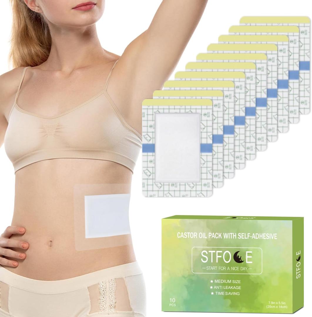 2 x 10pcs Castor Oil Pack Wrap, Medium Transparent Film Castor Oil Pack, 7.9"x5.5", No Irritation, No Leakage, Portable(Oil Not Included) (1 Count (Pack of 10))