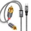 AGVEE 6.6ft 24-bit/96kHZ USB C to RCA Audio Cable, Type C to 2RCA Jack Male Y Splitter Cord Adapter for iPhone 16 15 iPad Pro Samsung Galaxy S24 S23 S22 S21, Google Pixel, Amplifiers, Gray