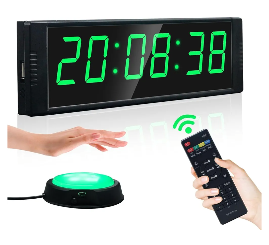 YZ Gym Timer Clock for Home Gym, Fitness Timer with Start/Stop Button, Interval Timer for Workout, Stopwatch/Countdown Timer with Remote, 12/24H Digital Wall Clock, Portable Home Gym Accessories