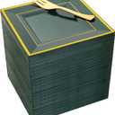 WDF 200PCS Green and Gold Plastic Dessert Plates with Plastic Forks -6 100 Square Disposable Appetizer Plates Small Plates Cake Plates with Gold&100 Green Small Appetizer Forks for St. Patrick's Day