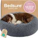 Bedsure Calming Dog Bed for Large Dogs - Donut Washable Large Pet Bed, 36 inches Anti-Slip Round Fluffy Plush Faux Fur Dog Bed, Fits up to 80 lbs Pets, Dark Grey