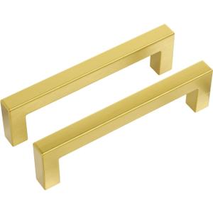 Haidms 30 Pack | 4 Inch Gold Cabinet Handles Brushed Gold Drawer Pulls Stainless Steel Cabinet Hardware Square Bar Modern Cabinet Handles for Kitchen Bathroom Cupboard
