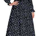 LUXEBOLD Womens Boho Maxi Dress Floral Dress Long Sleeve Ruffle V Neck Flowy Spring Casual Beach Vacation Long A Line Dresses Black Rose S