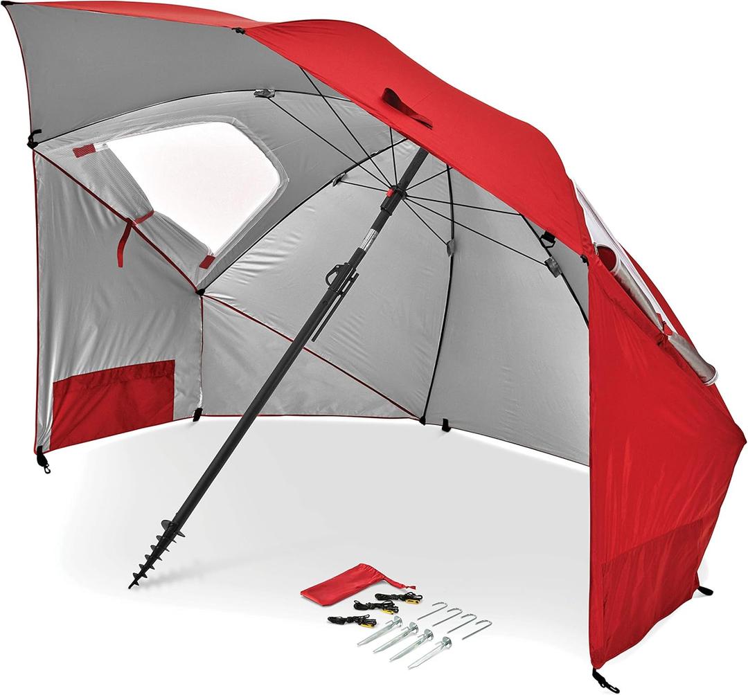 Sport-Brella Premiere UPF 50+ Umbrella Shelter with Patented Side Panels and Tilt Mechanism, Heavy-Duty 1.25 Inch Center Pole, Auger Anchor for Sand and Grass