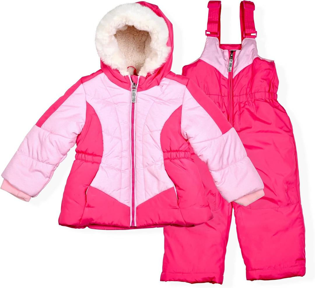 Arctic Quest Little Girls Bib Snow Pants and Ski Jacket Water-Resistant Snowsuit For Kids Winter Jacket For Girls (2T, Quartz)