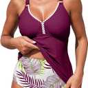 Aleumdr Tankini Swimsuits for Women 2 Piece Tummy Control Bathing Suit V Neck Tankini Top with High Waisted Bottom (X-Large)