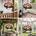 2 Sets Artificial Hanging Baskets Flowers for Outdoors, Already Assembly Silk Flower with Hanging Baskets UV Resistant Realistic for Spring Summer Garden Porch Yard Patio Outside Decor, Pink