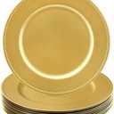Okllen 11 Pack Plastic Gold Charger Plates, 13" Round Beaded Decorative Dinner Chargers for Wedding, Catering Event, Tabletop Decor