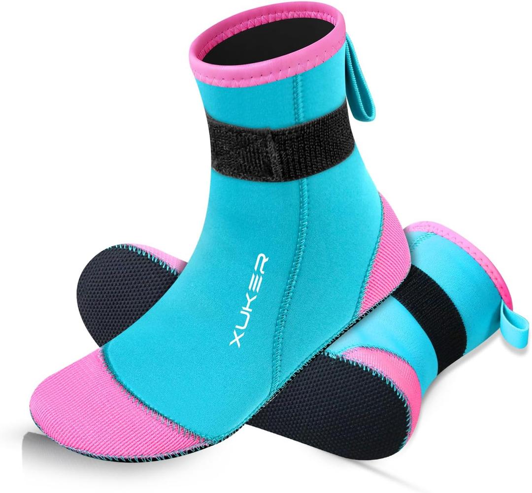 XUKER Neoprene Water Socks for Kids, Fin Aqua Socks 3mm for Sand Beach Volleyball Snorkel Pool Swim Surf, XS