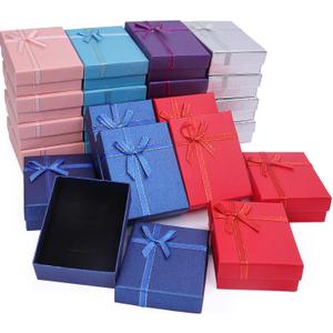 24 Pack Cardboard Jewelry Gift Box Set Empty Gift Boxes with Lids and Ribbon Bows for Display Earrings, Necklaces, Rings, Bracelets